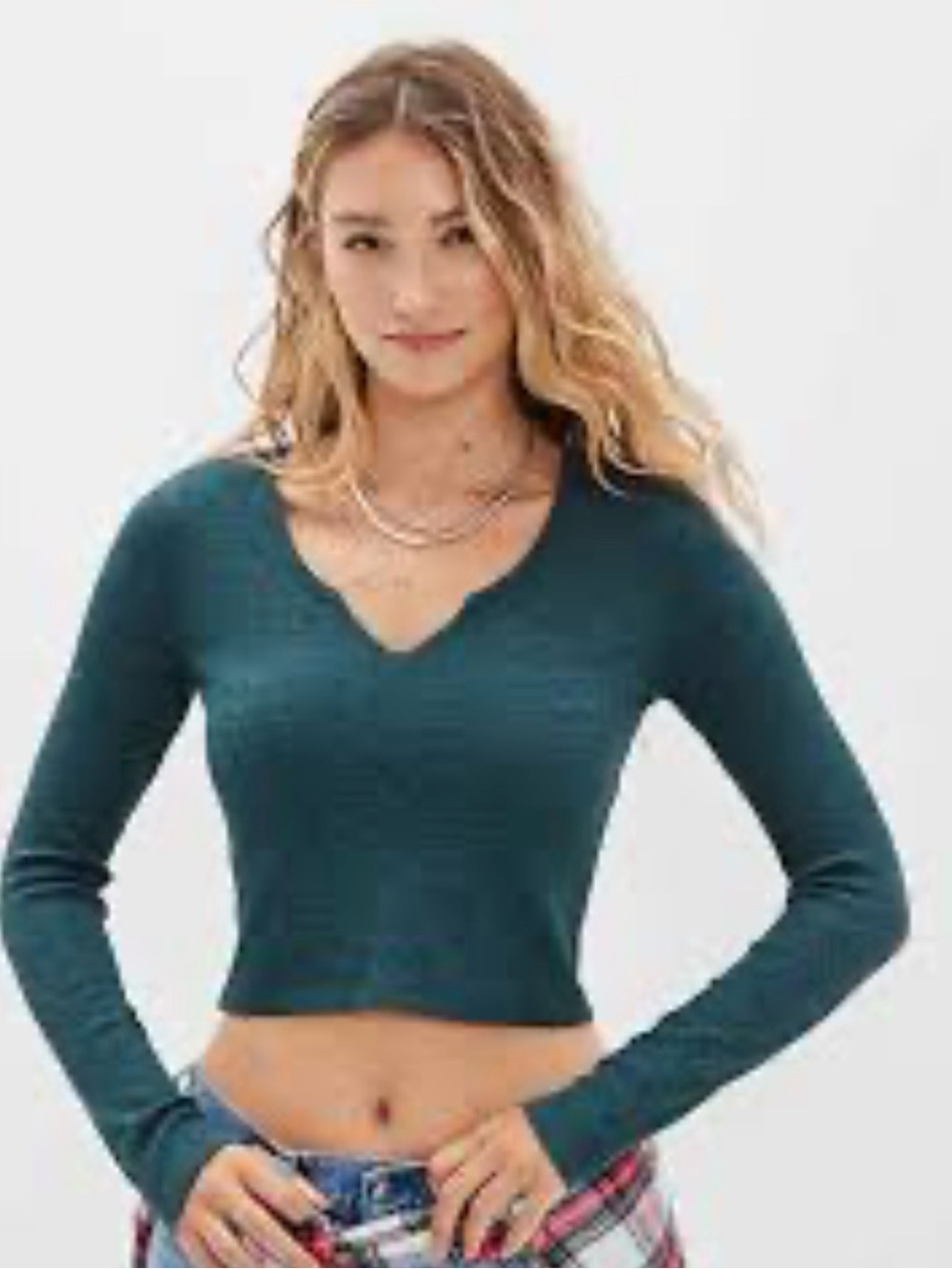 Aerie Cropped Waffle Knit Top